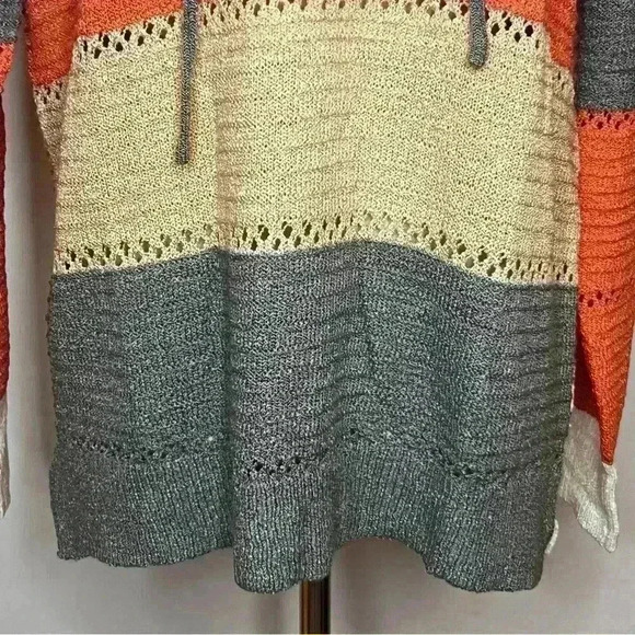 Crocheted Hooded Pullover Sweater Women Med/large Stripe Long Sleeve Cozy Casual - Picture 3 of 10